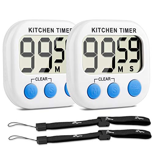 PEYOU Temporizador de Cocina Digital [2 Piezas], Magnético Temporizador con Cuenta Atrás, Alarma Ruidosa y Pantalla LCD Grande para Cocinar Hornear Deportes Juegos Oficina (Baterías No Incluidas)