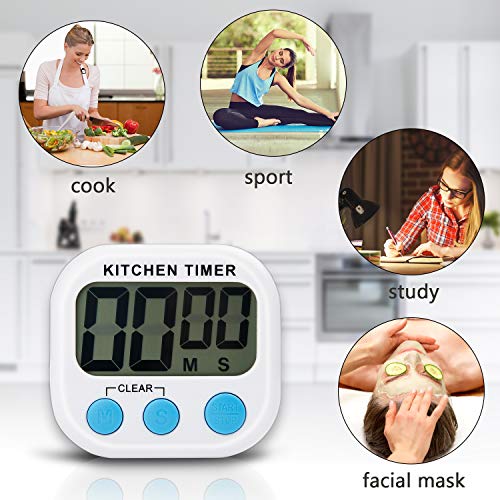 PEYOU Temporizador de Cocina Digital [2 Piezas], Magnético Temporizador con Cuenta Atrás, Alarma Ruidosa y Pantalla LCD Grande para Cocinar Hornear Deportes Juegos Oficina (Baterías No Incluidas)