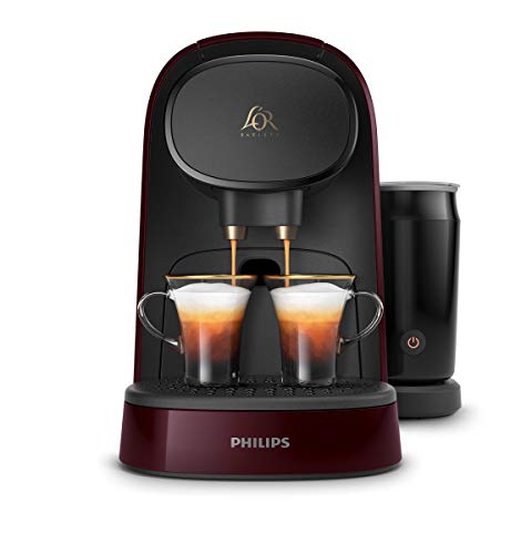 Philips L'Or Barista LM8014/80 Cafetera Espumador de Leche, Compatible Individual y Cápsula Doble, 19 Bares de Presión, 12 Variedades Incluyendo Cappuccino, 1 l, Color Granate