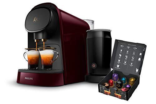 Philips L'Or Barista LM8014/80 Cafetera Espumador de Leche, Compatible Individual y Cápsula Doble, 19 Bares de Presión, 12 Variedades Incluyendo Cappuccino, 1 l, Color Granate