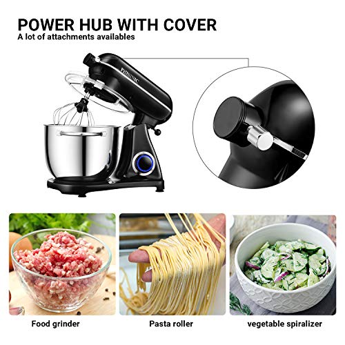 PHISINIC Robot de Cocina - 1800W Amasadora de Pan Batidora de Repostería con Bol de Acero Inoxidable de 6,5 L, Amasador, Batidor, Varillas, 6 Velocidades, Función Pulso, silencioso, Color Negro