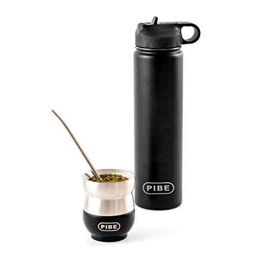 PIBE Cebador Mate para Yerba, Bombilla y Termo 750 Mililitros Acero Inoxidable Pack Autolimpieza