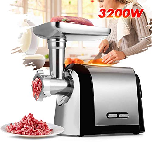 Picadora de carne Multifunción Doméstica y ComercialPicadora de Carne Eléctrica y Embutidora de Salchichas, con Accesorio Placas de Molienda, Acero Inoxidable-Plata