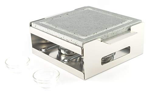 Piedra Asar Carne a la Piedra 20x20x3, 2 quemadores Alcohol, 2 salseros, 1 estropajo | Piedra Volcánica