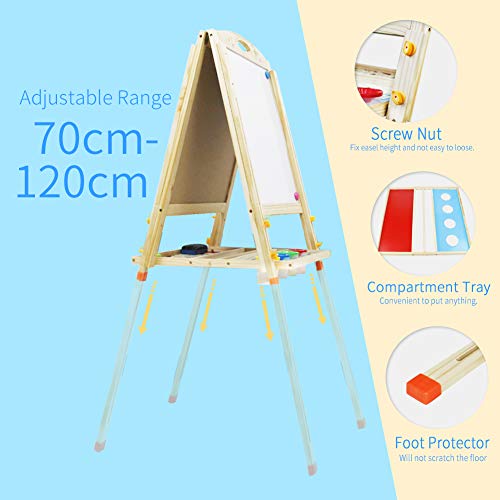 Pizarra Infantil Caballete Pintura Magnética Doble Cara Ajustable Caballete Madera Juego de Imaginación Educativo Juguete para 3 4 5 6 Niños Niñas