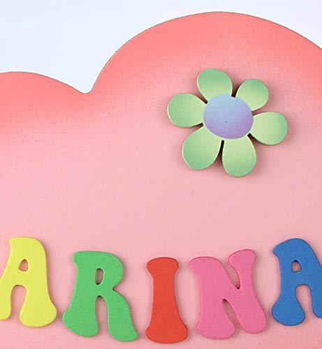 Placa Cartel decorativo infantil de madera forma de *nube* personalizada con el nombre letras de goma eva, regalo original decoración de pared o puerta en habitación.