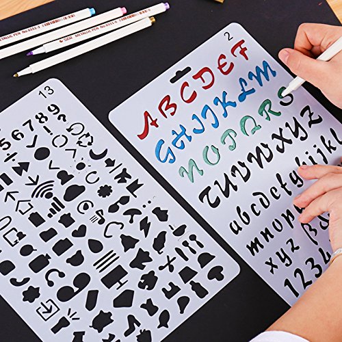 Plantilla con letras para niños, de Amupper, flexible, de plástico, tamaño de 25,9 x 17 cm, plástico, Plateado, letterring02