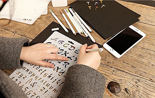 Plantilla con letras para niños, de Amupper, flexible, de plástico, tamaño de 25,9 x 17 cm, plástico, Plateado, letterring02