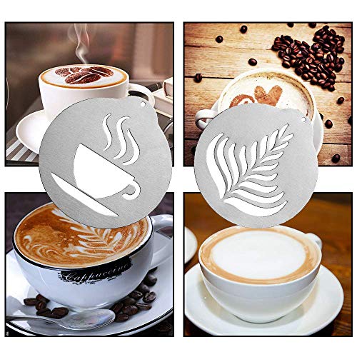 Plantillas de café de acero inoxidable, 5 unidades, para decoración de café, barista, cappuccino, para decorar avena, cupcakes, café, guirnalda, molde para decoración de tartas