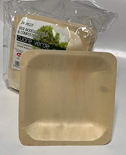 Plato cuadrado león srl de madera de balsa 14 x 14 x 2,5 cm 100% biodegradable, venta en paquete de 24 unidades