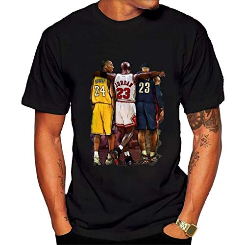 Playera de Manga Corta para Hombre NBA Lebron James Kobe Bryant Michael Jordan tee Casual Mujer Impreso Top Shirts Negro Negro (L