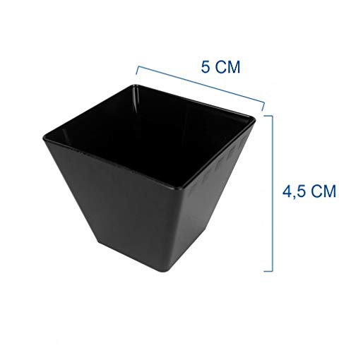 POLOPLAST 50 Vasos Individuales Negros de 58 CC Cuadrados para postres, postres, postres y Alimentos semifríos
