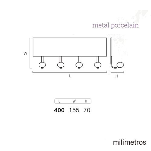 POMOLINE Percha Pared Vintage 4 Ganchos Porcelana Bar Retro 400x155MM