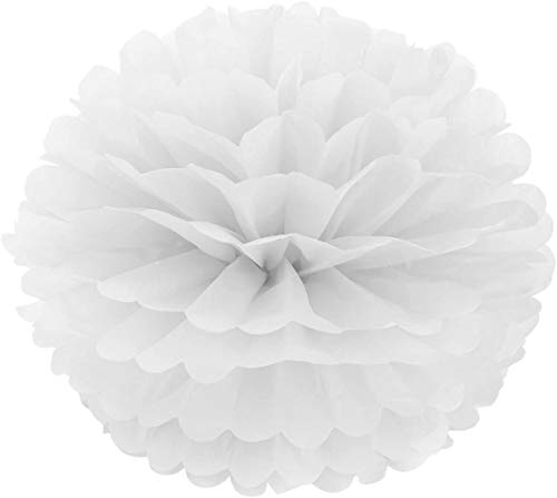 Pompon de Papel de Seda, Blanco Bolas de Papel en Forma de Flor para Fiestas de Cumpleanos, Bodas, Baby Shower, Shower de Novia o Decoracion de Festivales
