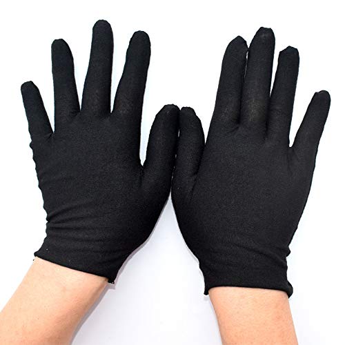 PONOJOKI 12 Pares Negro Algodon Guantes de Trabajo Jardineria Menaje del Hogar Servicio Cosmética Hidratante Moneda Joyería Inspección Manejo Película Jardín Gloves,24 Pcs,M-19CM/7.48"