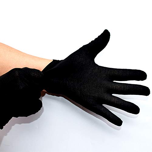 PONOJOKI 12 Pares Negro Algodon Guantes de Trabajo Jardineria Menaje del Hogar Servicio Cosmética Hidratante Moneda Joyería Inspección Manejo Película Jardín Gloves,24 Pcs,M-19CM/7.48"