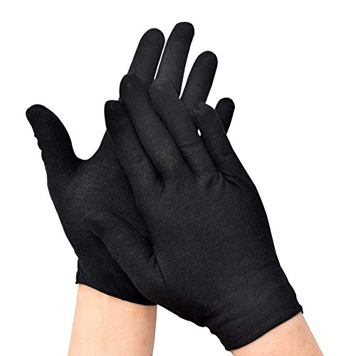 PONOJOKI 12 Pares Negro Algodon Guantes de Trabajo Jardineria Menaje del Hogar Servicio Cosmética Hidratante Moneda Joyería Inspección Manejo Película Jardín Gloves,24 Pcs,M-19CM/7.48"