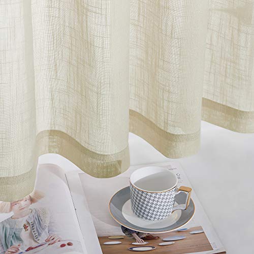 PONY DANCE Cortinas Dormitorio Matrimonio - Cortinas Voile Semitransparentes para Salón Habitación Niños, 2 Piezas, 132 x 210 CM (An x L), Beige