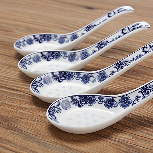 Porlien - Cuchara china (porcelana, 12,5 cm, 4 unidades), color azul oscuro