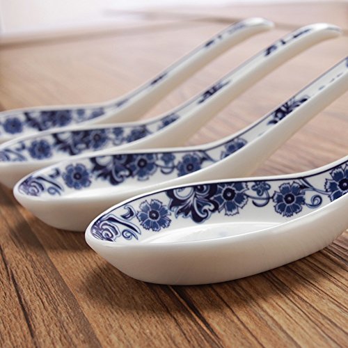 Porlien - Cuchara china (porcelana, 12,5 cm, 4 unidades), color azul oscuro