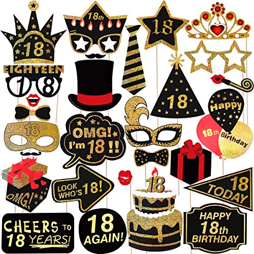 PRETYZOOM 18 Cumpleaños Foto Props Feliz Cumpleaños Accesorios Fiesta Suministros para Fiestas de Fotos Glitter Fiesta de Cumpleaños Decoración Favorece Suministros, 29 Unids
