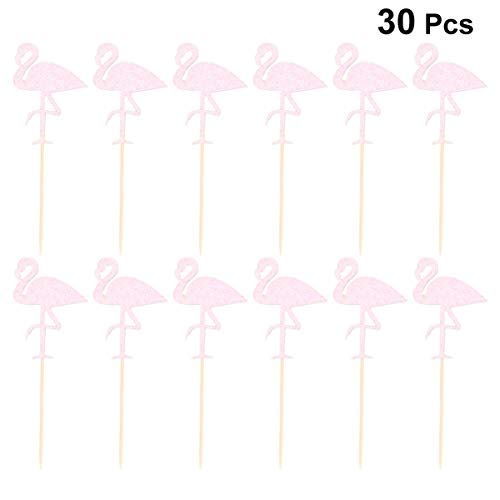 PRETYZOOM 30 Piezas Glitter Flamingo Cupcake Topper Madera Fruta Selecciones Pastel Donut Postre Insertar Cóctel Decoración Luau Tropical Verano Playa Fiesta Decoración Suministros