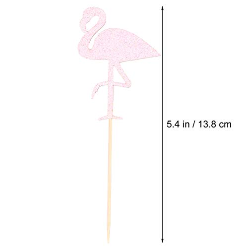 PRETYZOOM 30 Piezas Glitter Flamingo Cupcake Topper Madera Fruta Selecciones Pastel Donut Postre Insertar Cóctel Decoración Luau Tropical Verano Playa Fiesta Decoración Suministros