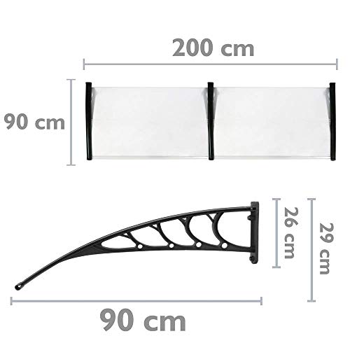 PrimeMatik - Tejadillo de protección 200x90cm Marquesina para Puertas y Ventanas Negro