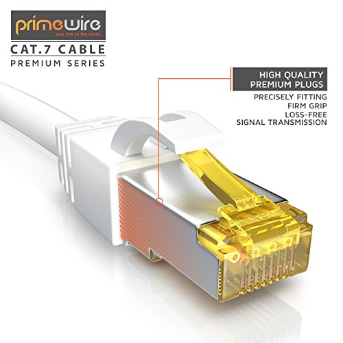 Primewire 1m Cable de Red Gigabit Ethernet Cat 7-10000 Mbit s - Cable de Conexión - Cable Cat.7 en Bruto con apantallamiento S FTP PIMF y Conector RJ45 - Punto de Acceso Switch Router Modem - Blanco