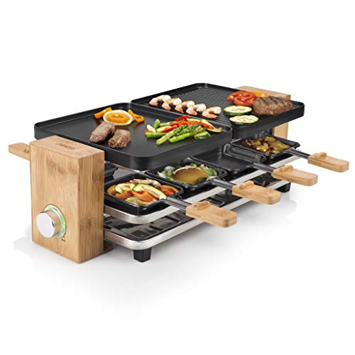 Princess 162910 Raclette Pure 8 – Parrilla, Plataforma para Sartenes, Estructura de Bambú