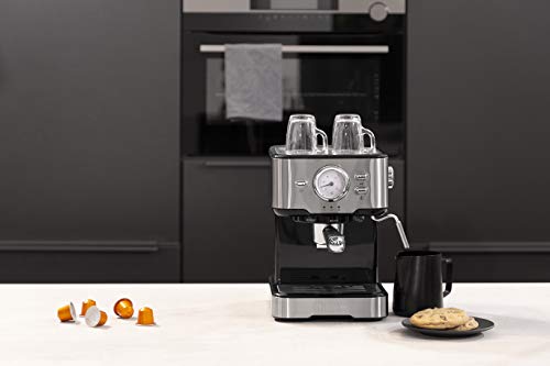 Princess 249412 Máquina de café para espresso italiano, Compatible con cápsulas Nespresso, 20 bares de presión, Depósito extraíble de , 1100 w, 1 taza, Negro