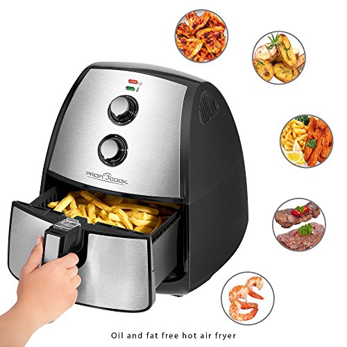 ProfiCook FR 1115 H Freidora sin aceite por aire caliente, 1500 W, 3.5 litros, Acero Inoxidable, Gris/Negro