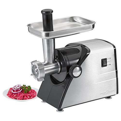 Proficook FW 1060 Picadora de Carne, Accesorios para Embutir Salchic, 1000 W, Acero Inoxidable, Negro/Plateado