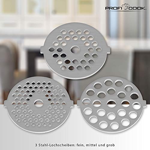 Proficook FW 1060 Picadora de Carne, Accesorios para Embutir Salchic, 1000 W, Acero Inoxidable, Negro/Plateado