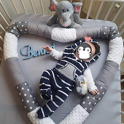Protector para cuna, protector de bordes, cojín para cuna, decoración para habitación infantil, 250 cm de longitud, color gris