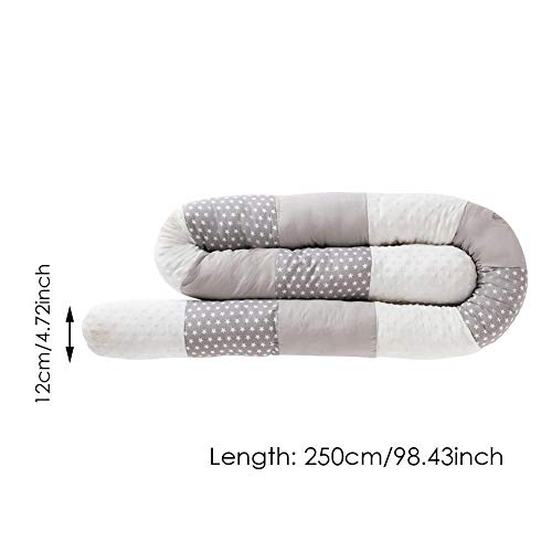 Protector para cuna, protector de bordes, cojín para cuna, decoración para habitación infantil, 250 cm de longitud, color gris