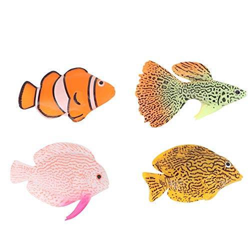 Pssopp 4 piezas de peces móviles acuario de silicona luminosa acuario de peces artificiales falso peces en movimiento peces tanque de peces decoración flotante ornamento