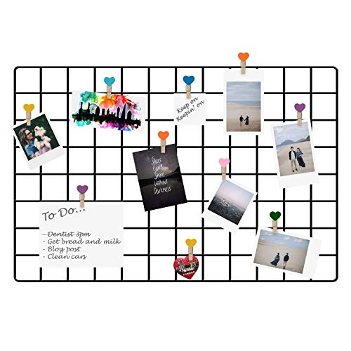 Pukkr Rejilla de panel para colgar en pared | Pantalla de pared decorativa multifuncional de malla | Paquete de 2 pared de fotos de metal negro con pantalla de arte