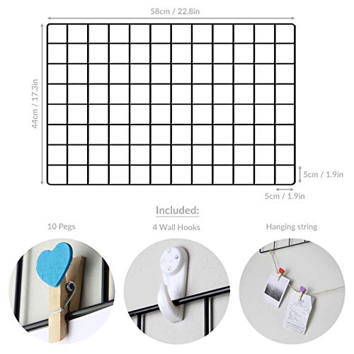 Pukkr Rejilla de panel para colgar en pared | Pantalla de pared decorativa multifuncional de malla | Paquete de 2 pared de fotos de metal negro con pantalla de arte