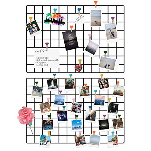Pukkr Rejilla de panel para colgar en pared | Pantalla de pared decorativa multifuncional de malla | Paquete de 2 pared de fotos de metal negro con pantalla de arte