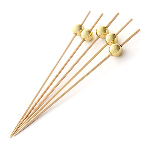 PuTwo Palitos de Cóctel Madera Hechos a Mano 100 Piezas para la decoración del Partido - Perla de Oro