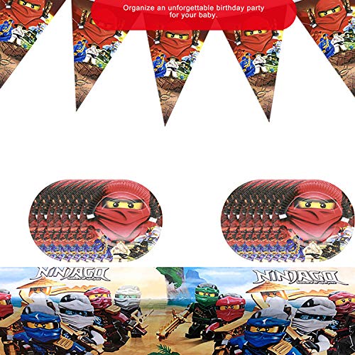Qemsele Vajilla de cumpleaños de niños, 1 Mantel + 20 Servilletas + 20 Platos Desechables Fiesta Cumpleaños Decoración, Feliz cumpleaños Decoraciones Suministros Fiestas Regalos Tema Carnaval (Ninja)
