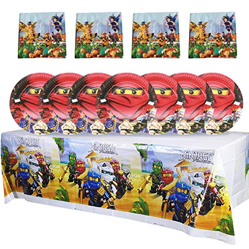 Qemsele Vajilla de cumpleaños de niños, 1 Mantel + 20 Servilletas + 20 Platos Desechables Fiesta Cumpleaños Decoración, Feliz cumpleaños Decoraciones Suministros Fiestas Regalos Tema Carnaval (Ninja)