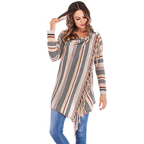 Qingsiy Cárdigans Chaqueta De Punto Jersey De Suelta Punto Suéter Suelto Tejido Casual Primavera Otoño Invierno Rayas de Las Mujeres Poncho Borlas de otoño Slash Gradient Shawl Hem Fringe Flojo