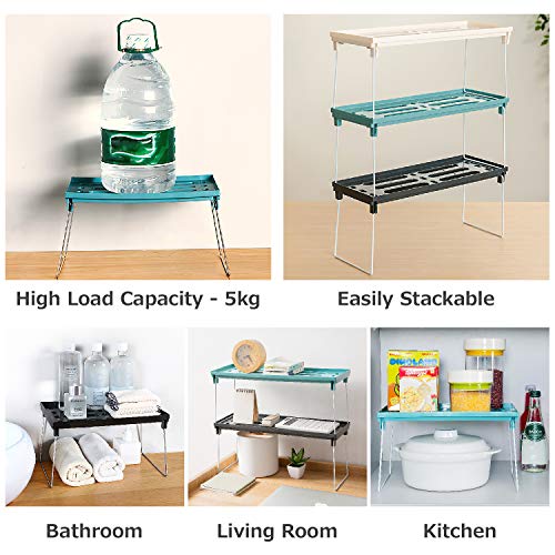 Qisiewell Estante de Cocina Estante apilable Gris Estante de Armario de Cocina Plegable Organizador de Cocina para Platos y Suministros para Platos, latas y Especias