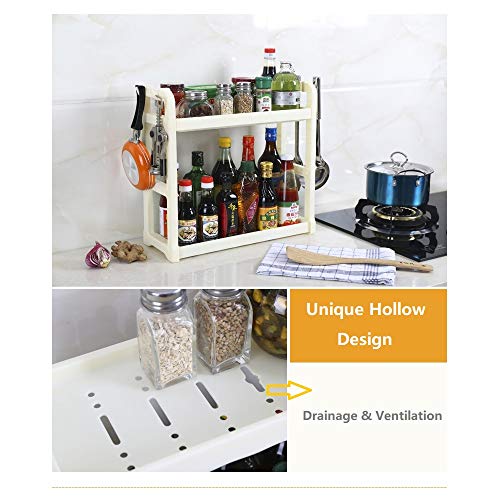 Qisiewell Estante de Especias Blanco Práctico Estante de Especias para armarios de Cocina y Espacio de Trabajo para ordenar en la Cocina Extensible de plástico PP en 2 Niveles