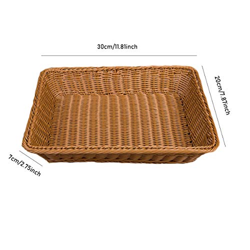 Qiundar Cesta de Frutas de Ratán, 2Pcs Cestas Mimbre Rectangular Canasta Pan,para Restaurante Cocina Pantalla Decoración Cestos(30 * 20 * 7CM)
