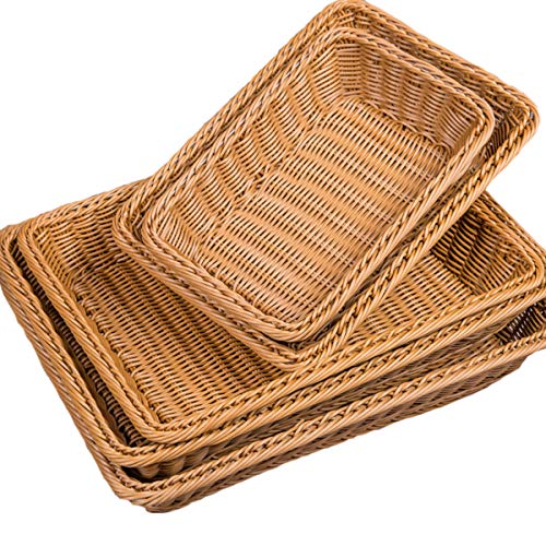 Qiundar Cesta de Frutas de Ratán, 2Pcs Cestas Mimbre Rectangular Canasta Pan,para Restaurante Cocina Pantalla Decoración Cestos(30 * 20 * 7CM)