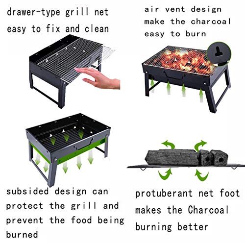 QMKJ Engrosado Parrilla Plegable portátil Parrillas al Aire Libre hogar carbón de leña Horno Fumador Barbacoa Camping al Aire Libre jardín Parrilla Barbacoa utensilio