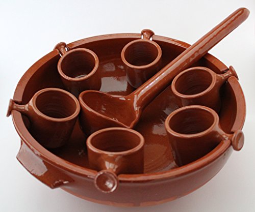 QUEIMADA CONJUNTO 6 VASOS + CAZO + PEROL.Medidas 32cm diámetro x 10cm altura. Capacidad 4litros. Vasos 6,5cm diámetro x 6,7cm altura.